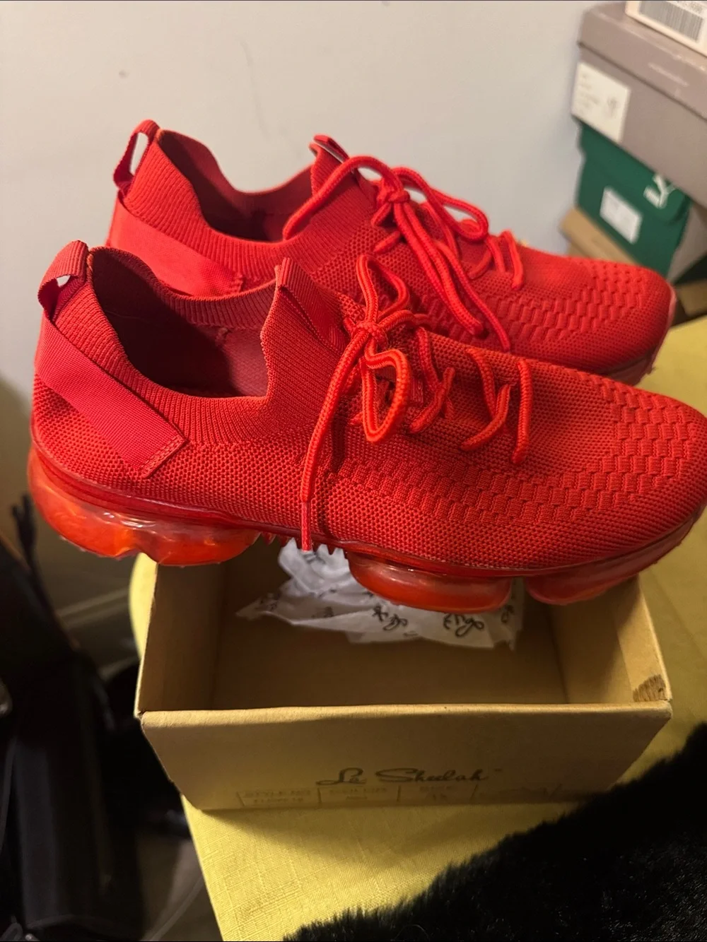 Men's Red Knit Athletic Sneakers